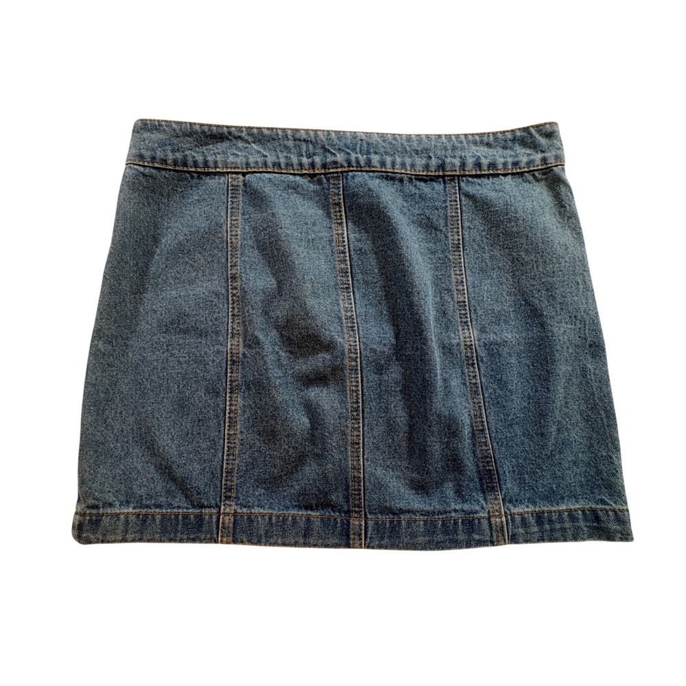 Forever 21 Denim Mini Skirt Womens 27 Blue Front Zip O-Ring Cotton Casual Jean
